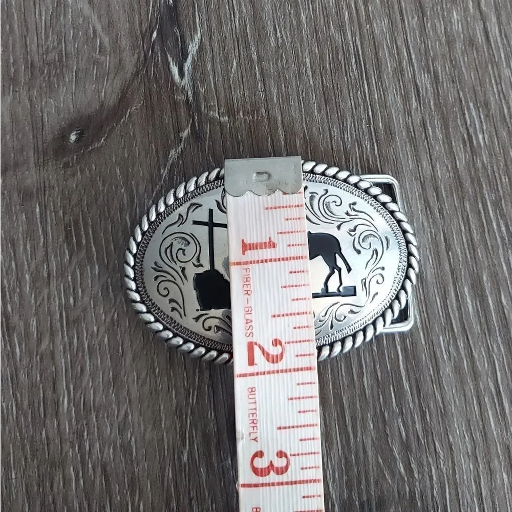 Nocona Youth Cowboy Prayer Silver Belt Buckle